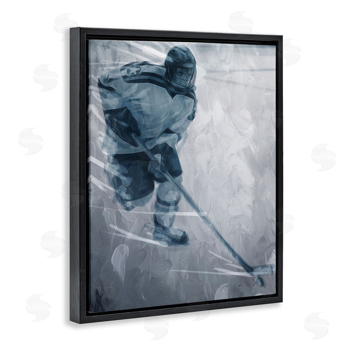 Milli Villa Hockey Player on Ice Black Floating Frame Canvas Wall Art Print