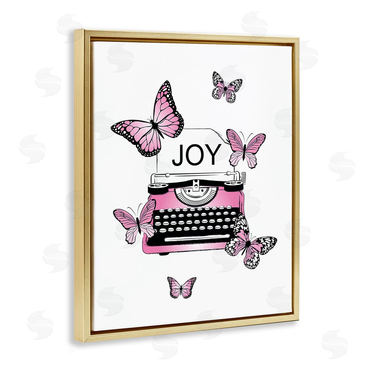 Martina Pavlova Typewriter with Joy Gold Floating Frame Canvas Wall Art Print