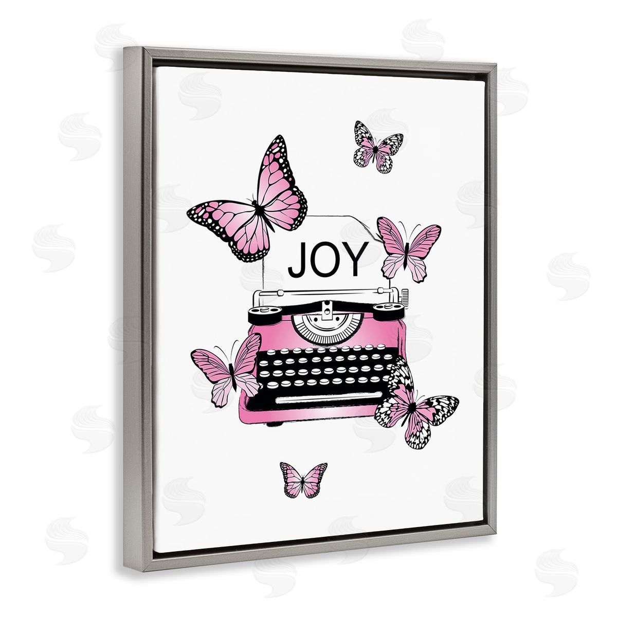 Martina Pavlova Typewriter with Joy Gray Floating Frame Canvas Wall Art Print