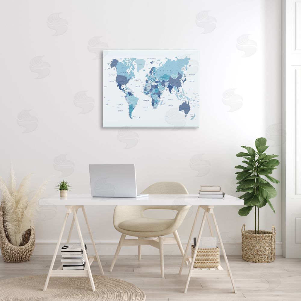 Urban Epiphany Traditional Blue Map Canvas Wall Art Print in Room