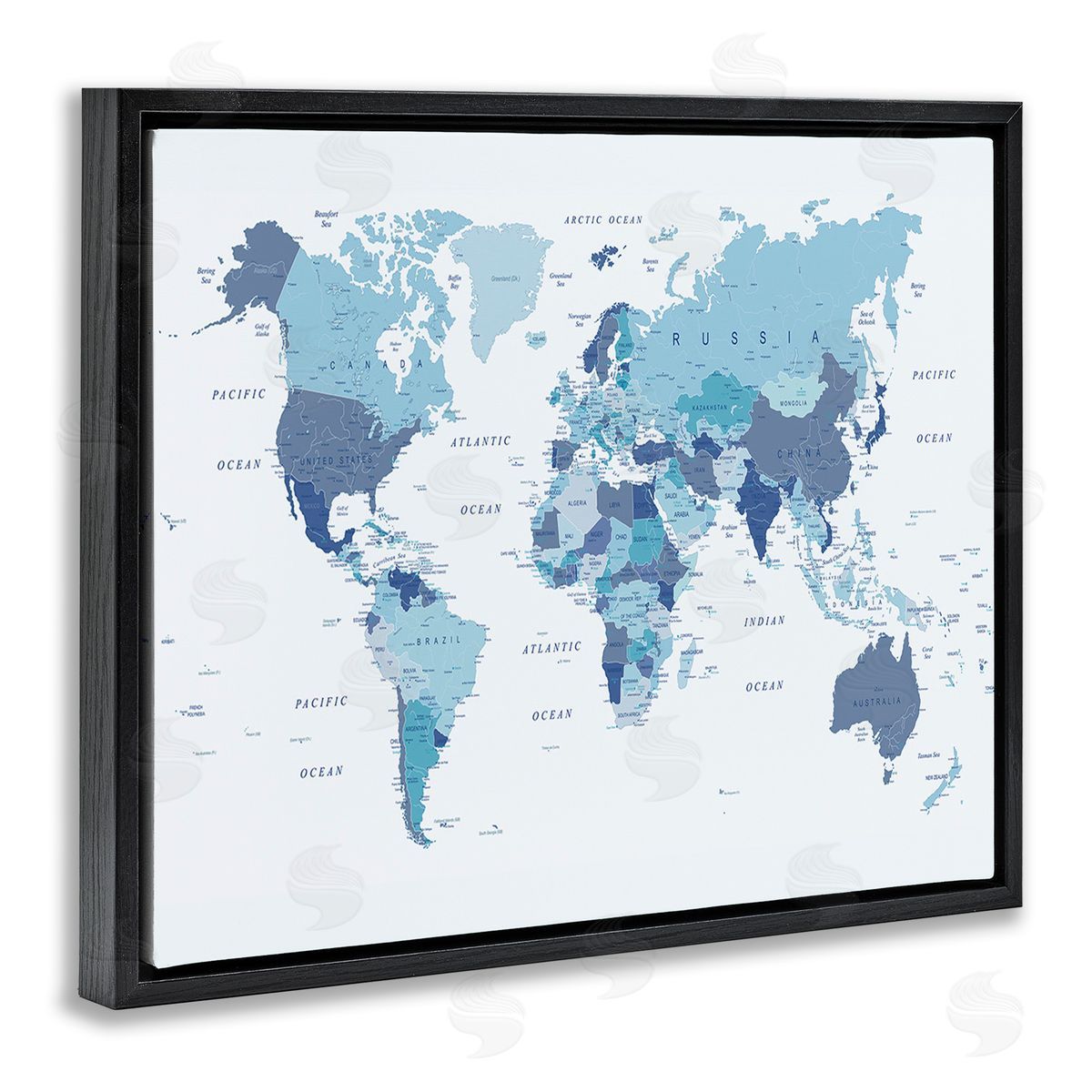 Urban Epiphany Traditional Blue Map Black Floating Frame Canvas Wall Art Print