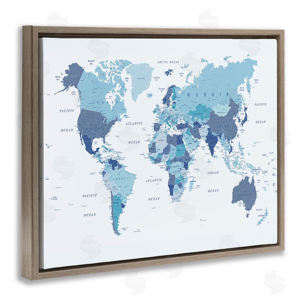 Urban Epiphany Traditional Blue Map Brown Floating Frame Canvas Wall Art Print