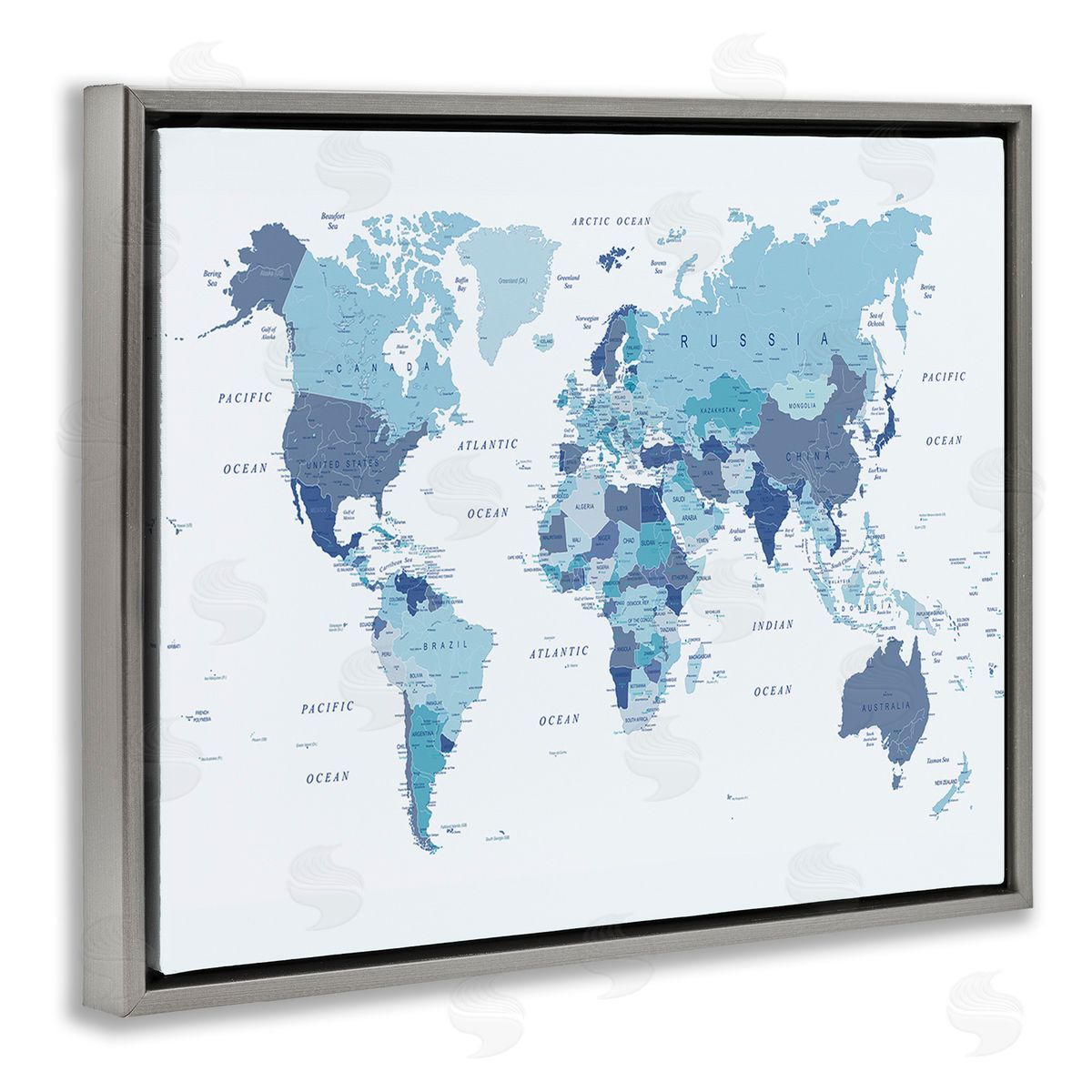 Urban Epiphany Traditional Blue Map Gray Floating Frame Canvas Wall Art Print