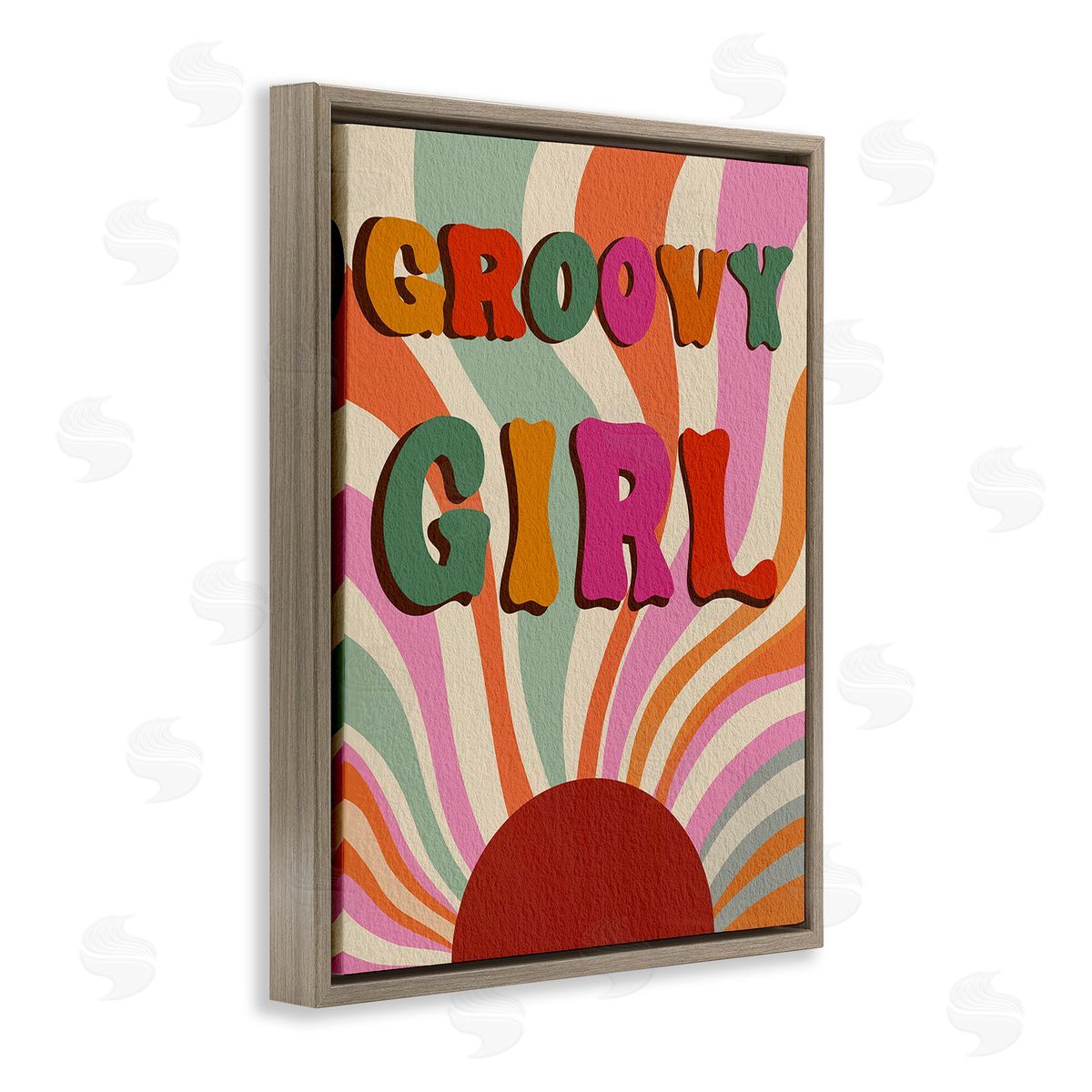Regina Moore Groovy Girl Patterned Brown Floating Frame Canvas Wall Art Print