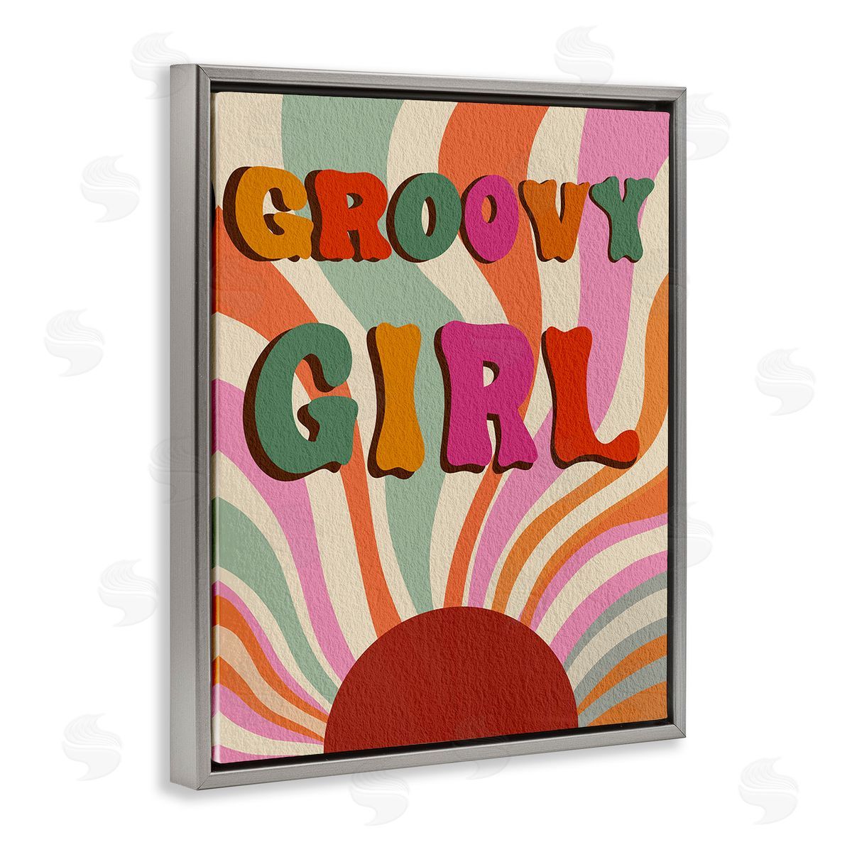 Regina Moore Groovy Girl Patterned Gray Floating Frame Canvas Wall Art Print