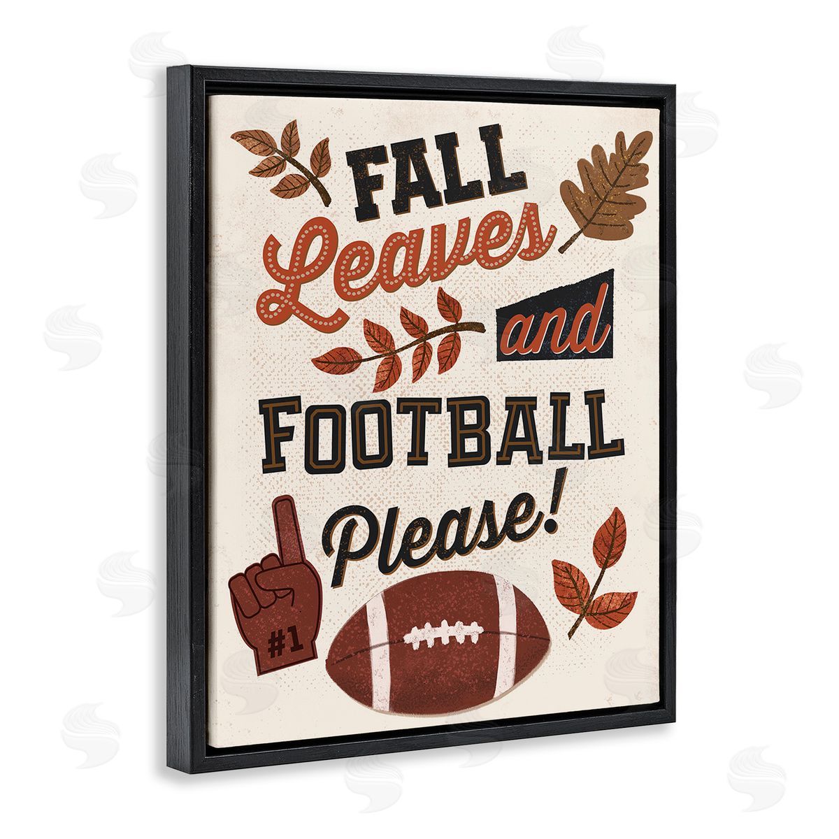 Diane Labombarbe Fall Leaves & Football Black Floating Frame Canvas Wall Art Print