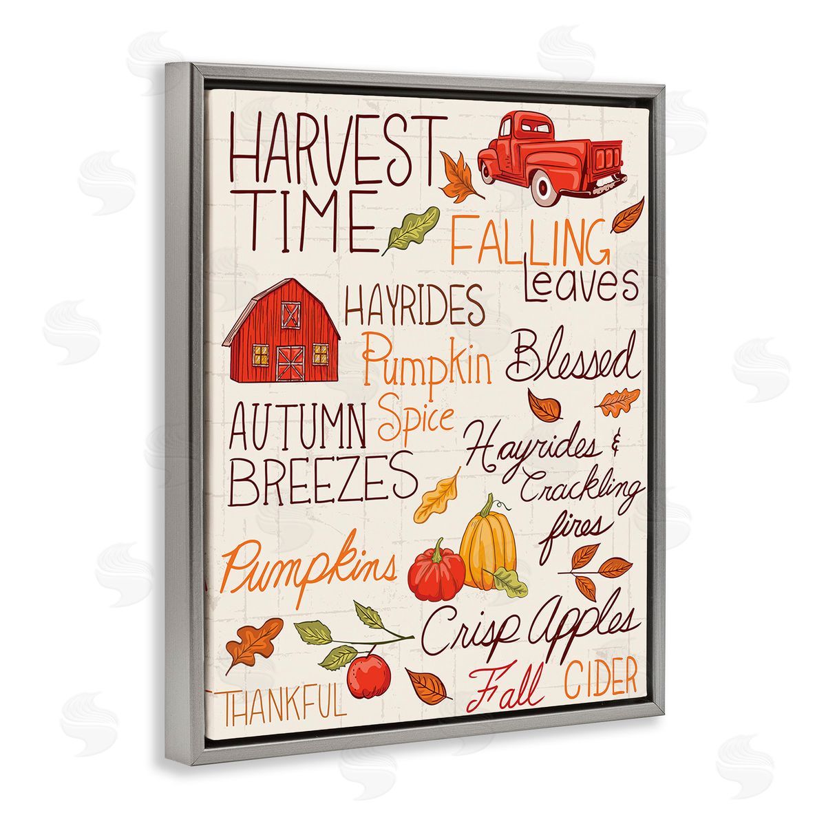 Diane Labombarbe Harvest Time Phrases Gray Floating Frame Canvas Wall Art Print