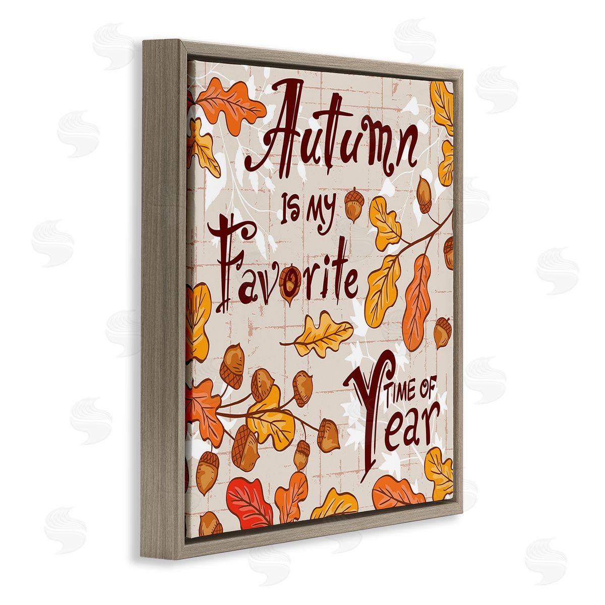 Diane Labombarbe Autumn Phrase with Leaves Brown Floating Frame Canvas Wall Art Print