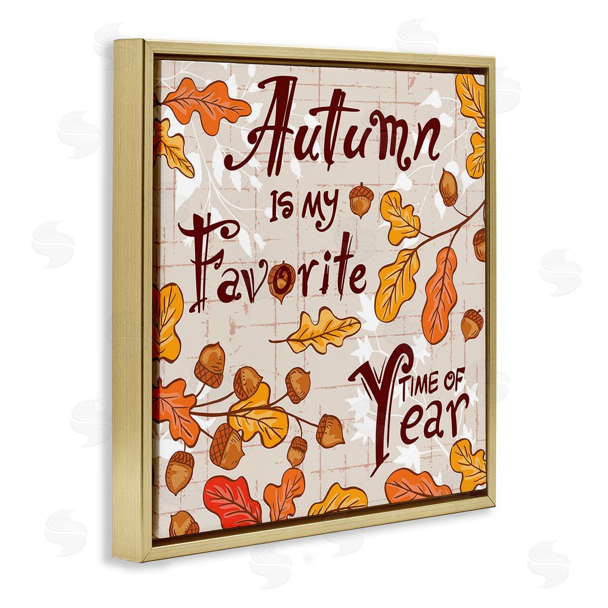 Diane Labombarbe Autumn Phrase with Leaves Gold Floating Frame Canvas Wall Art Print