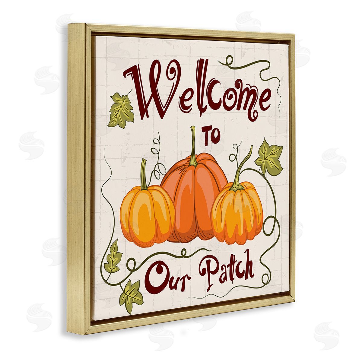Diane Labombarbe Pumpkin Patch Welcome Gold Floating Frame Canvas Wall Art Print