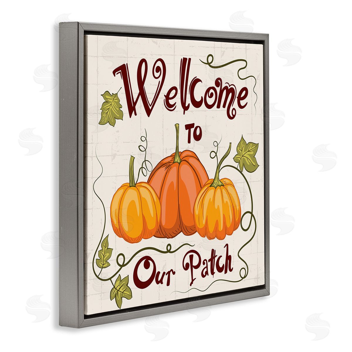 Diane Labombarbe Pumpkin Patch Welcome Gray Floating Frame Canvas Wall Art Print