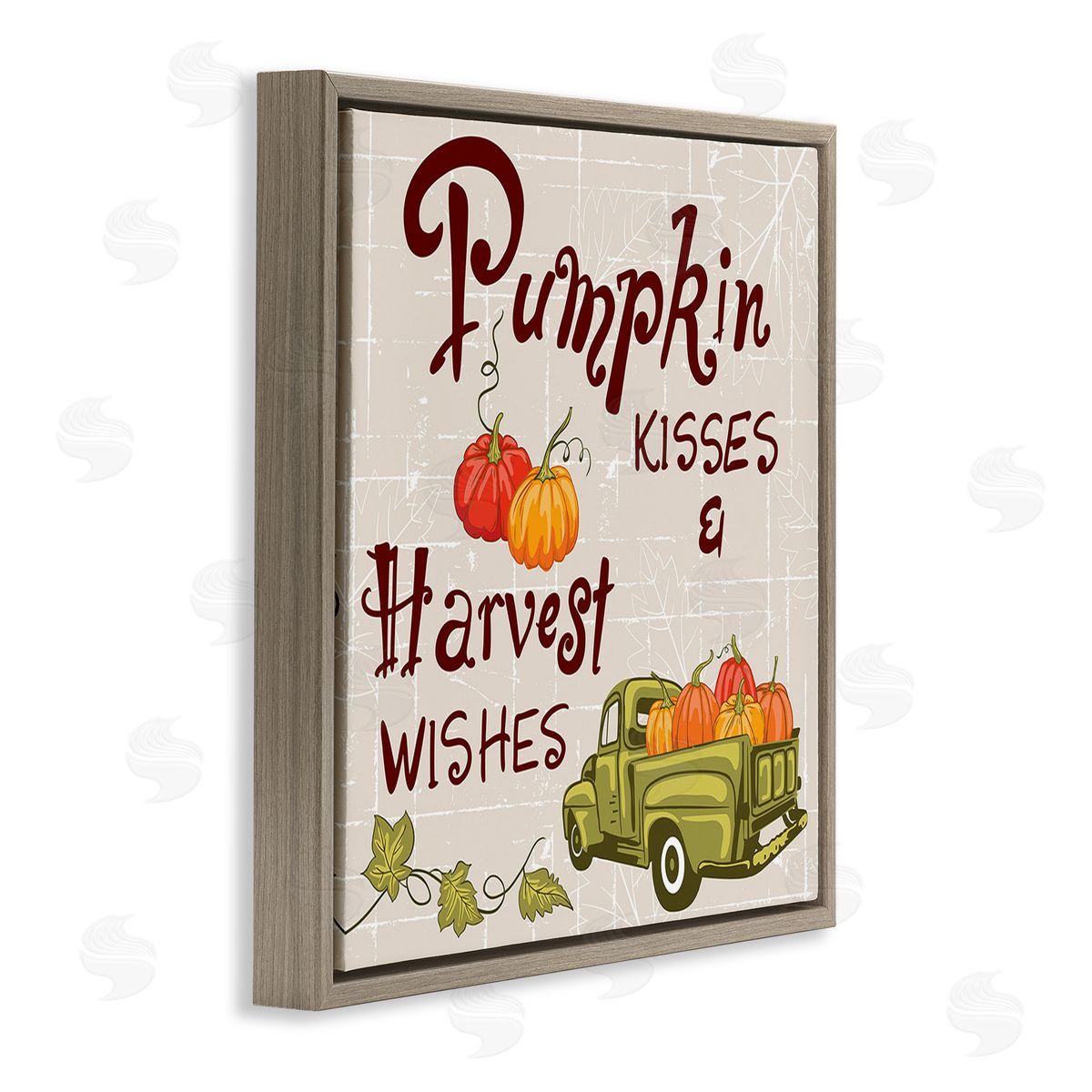 Diane Labombarbe Farmhouse Pumpkin Kisses Brown Floating Frame Canvas Wall Art Print