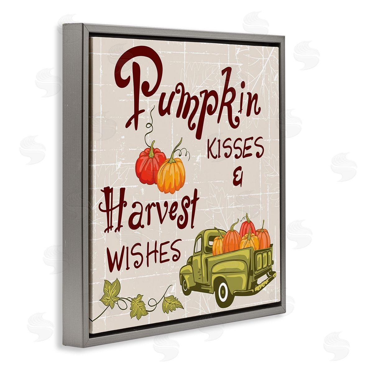 Diane Labombarbe Farmhouse Pumpkin Kisses Gray Floating Frame Canvas Wall Art Print
