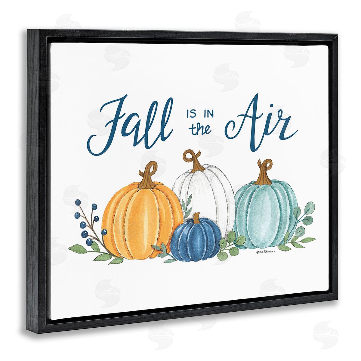 Deb Strain Fall In The Air Pumpkins Black Floating Frame Canvas Wall Art Print