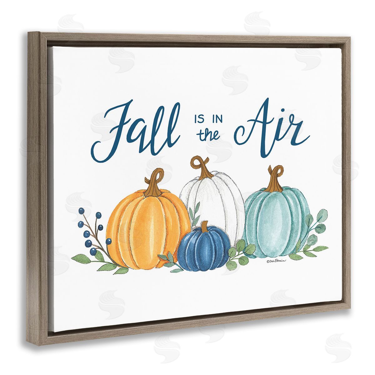 Deb Strain Fall In The Air Pumpkins Brown Floating Frame Canvas Wall Art Print