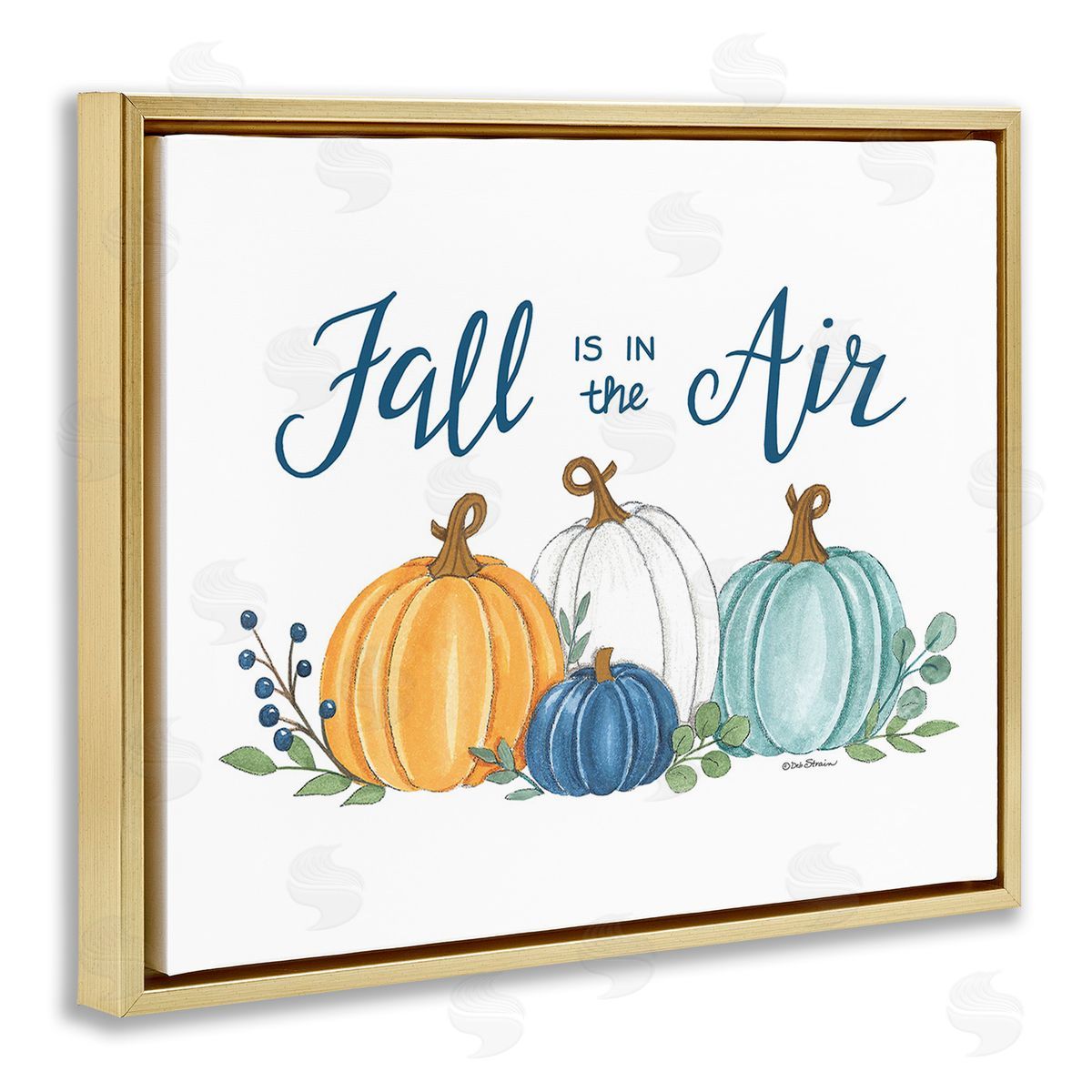 Deb Strain Fall In The Air Pumpkins Gold Floating Frame Canvas Wall Art Print