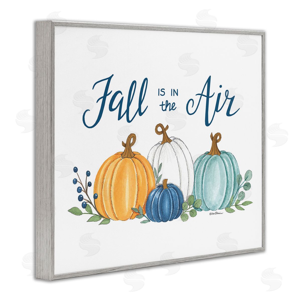 Deb Strain Fall In The Air Pumpkins Gray Framed Giclee Wall Art Print