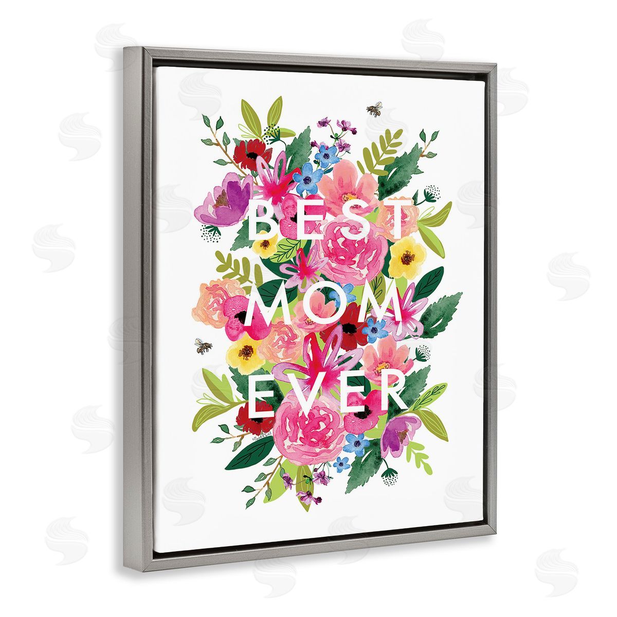 Elizabeth Tyndall Floral Best Mom Ever Gray Floating Frame Canvas Wall Art Print