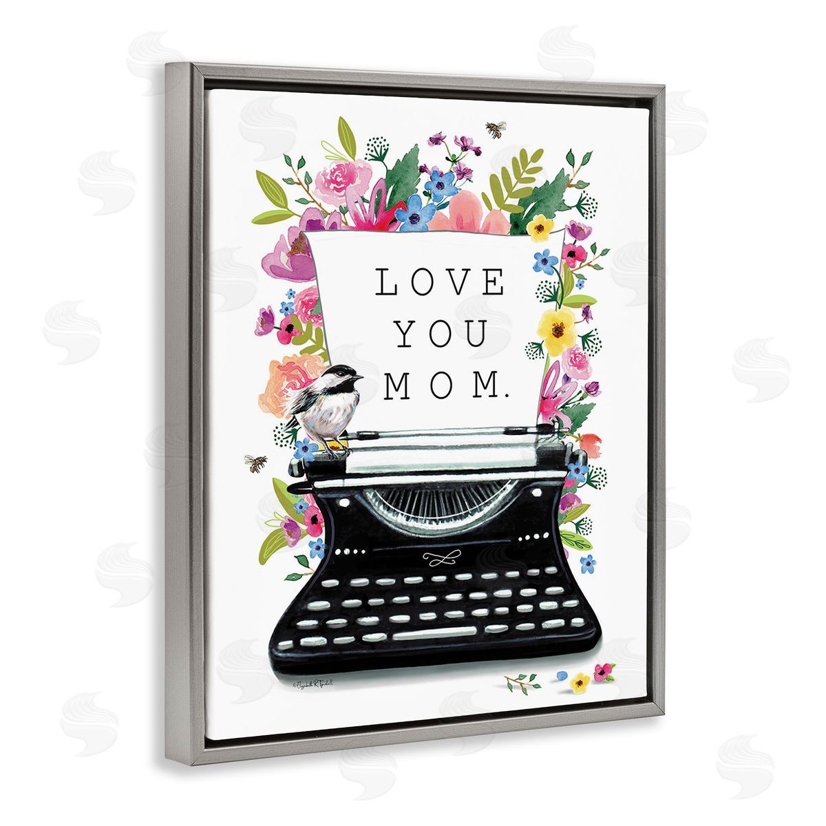 Elizabeth Tyndall Love You Mom Typewriter Gray Floating Frame Canvas Wall Art Print