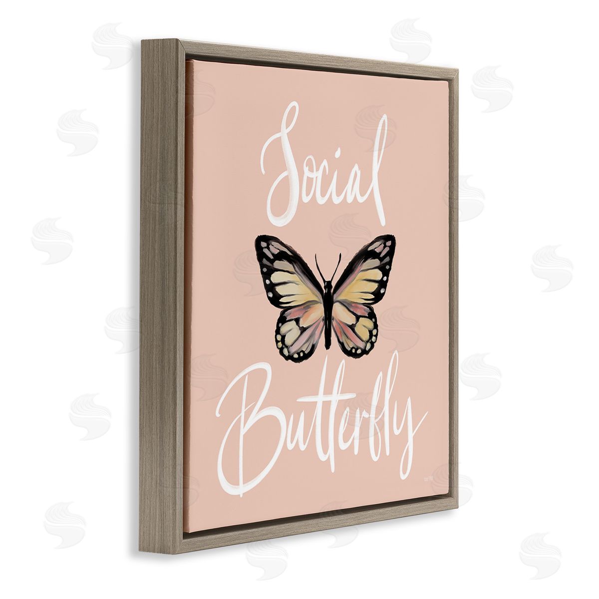 House Fenway Social Butterfly Phrase Brown Floating Frame Canvas Wall Art Print