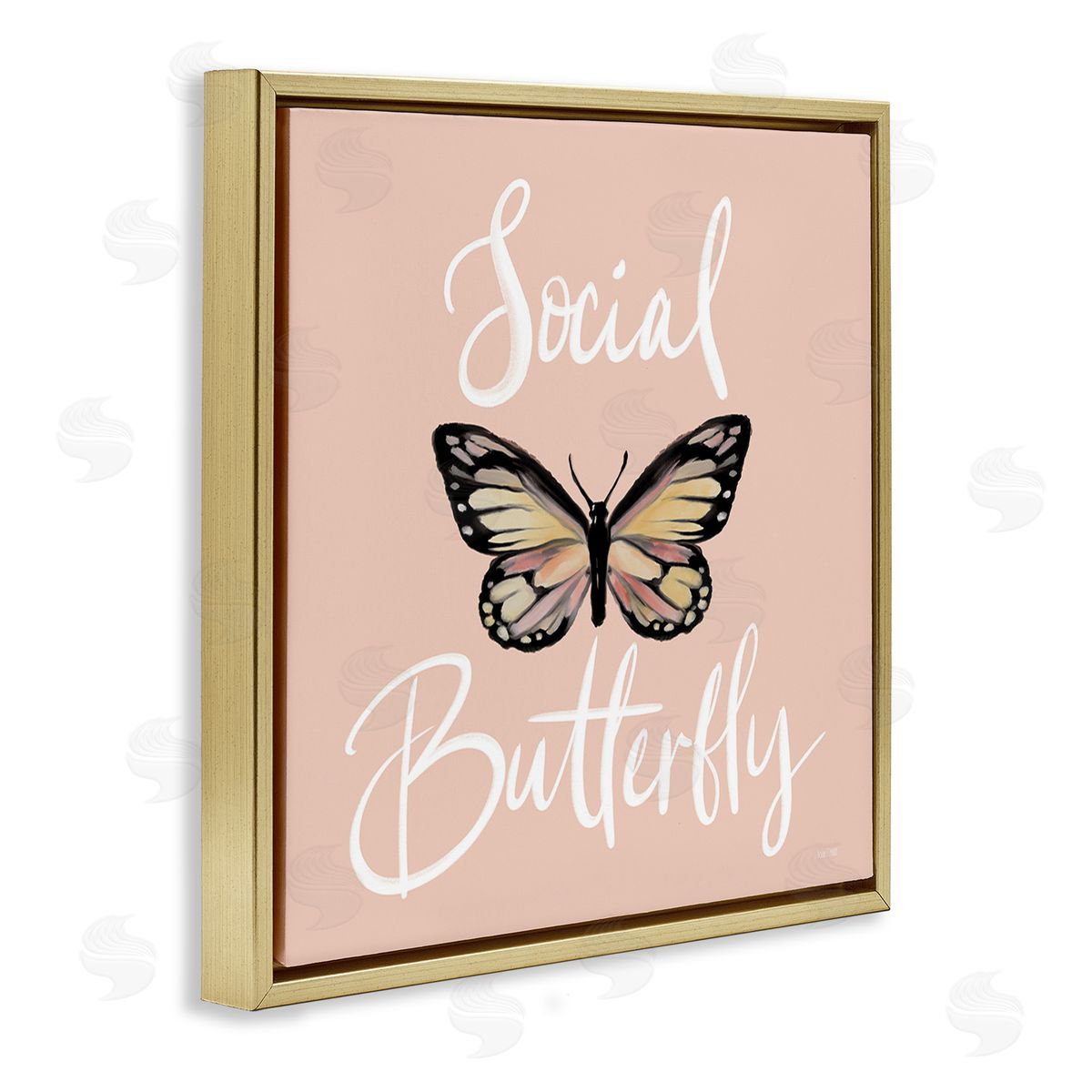 House Fenway Social Butterfly Phrase Gold Floating Frame Canvas Wall Art Print