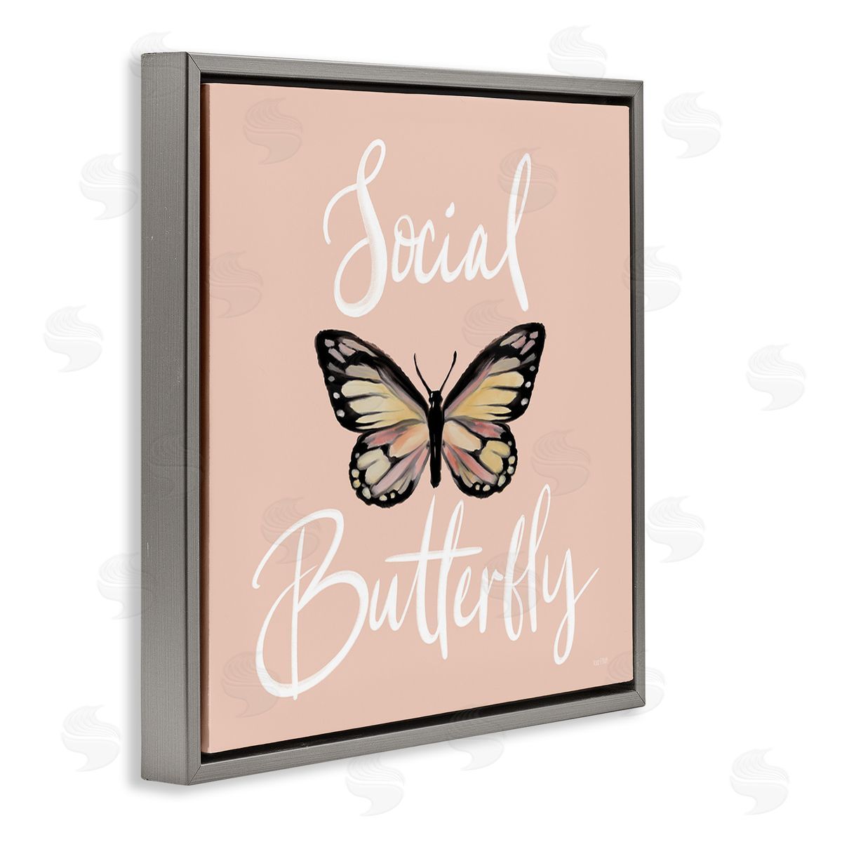 House Fenway Social Butterfly Phrase Gray Floating Frame Canvas Wall Art Print