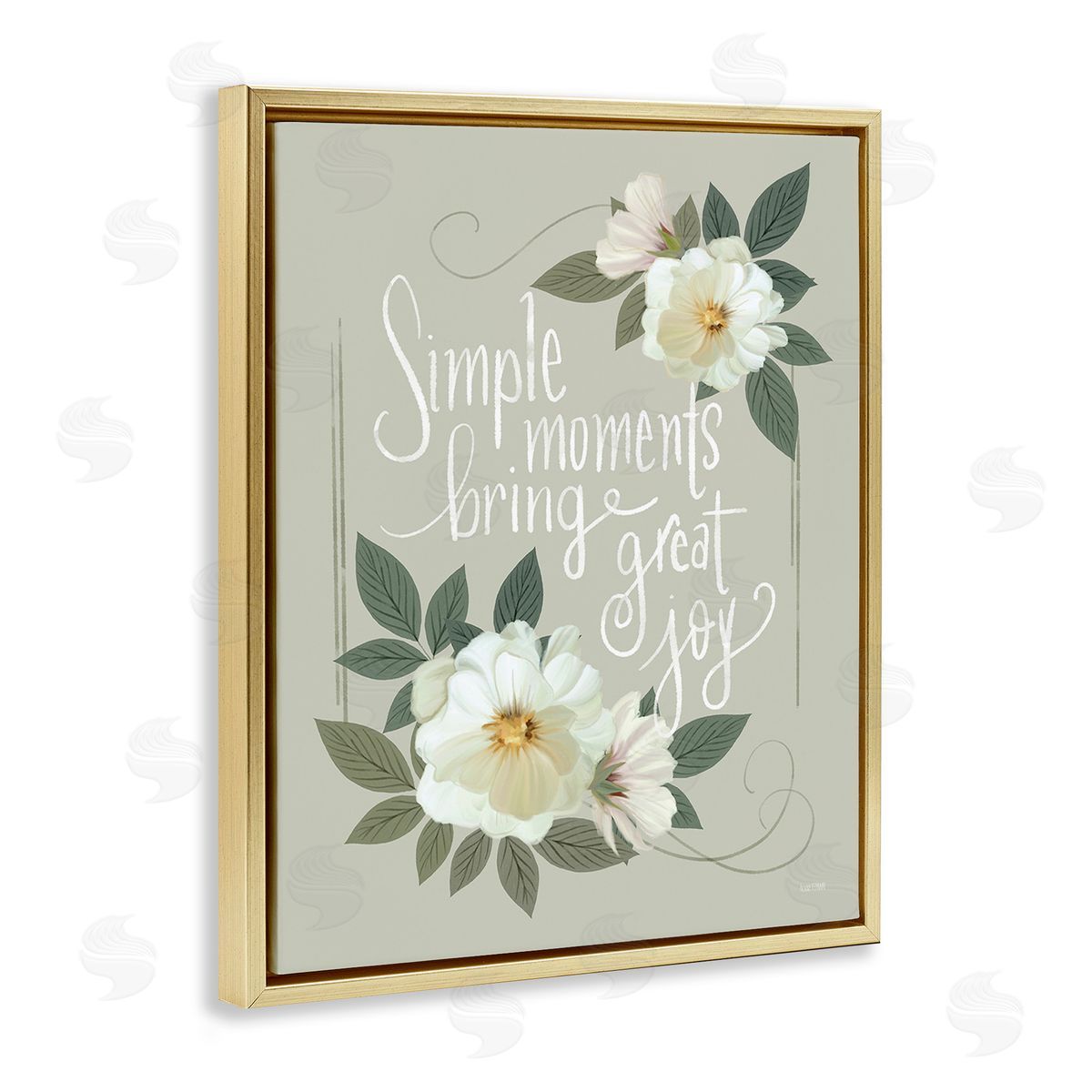 House Fenway Simple Moments & Blossoms Gold Floating Frame Canvas Wall Art Print