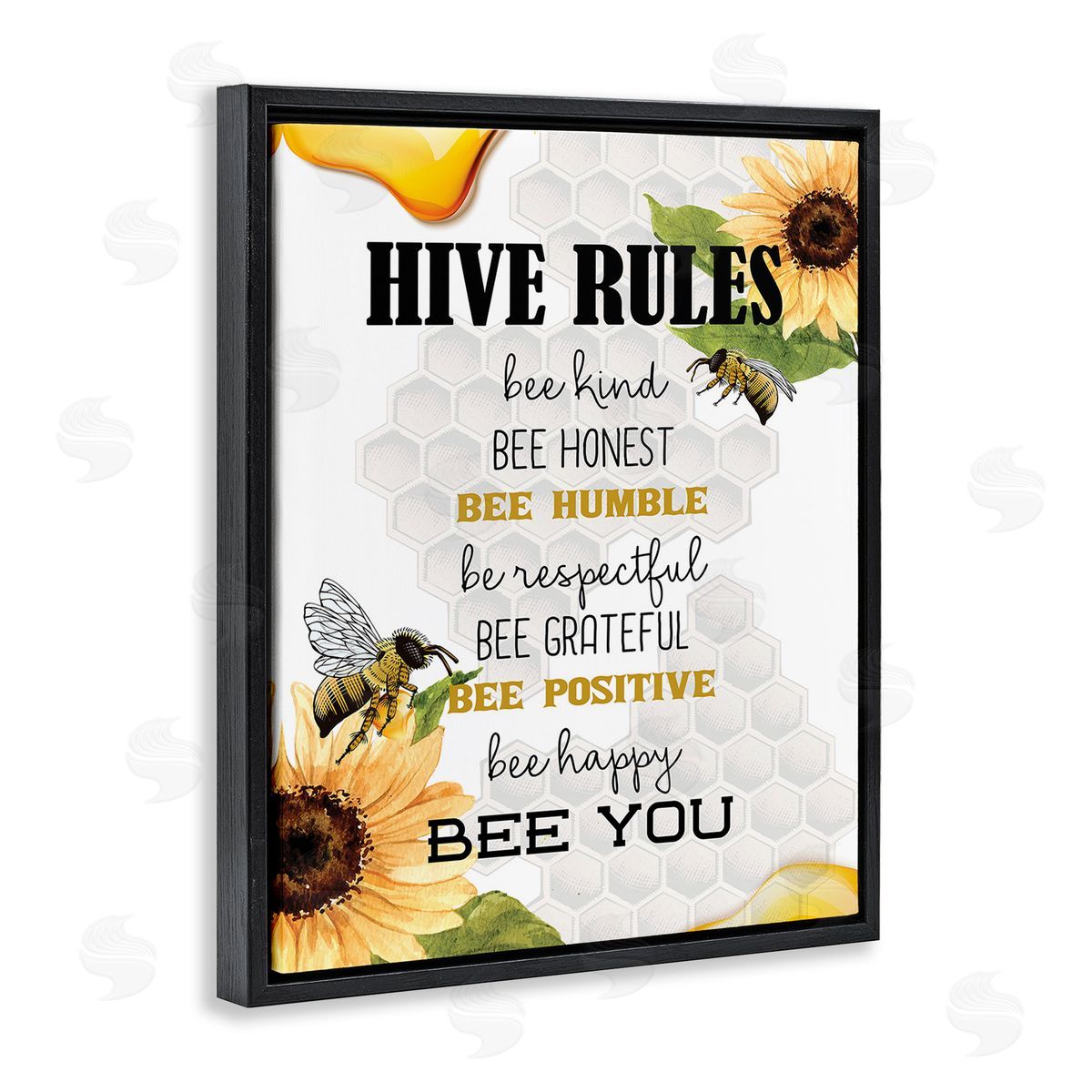 Kim Allen Bee Hive Rules Black Floating Frame Canvas Wall Art Print
