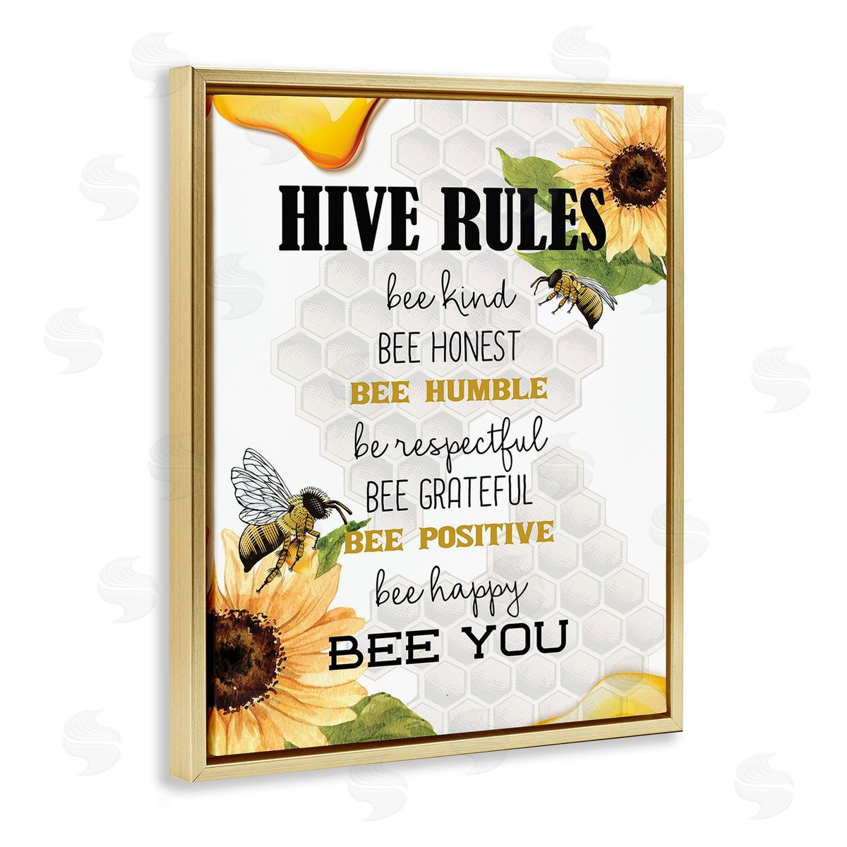 Kim Allen Bee Hive Rules Gold Floating Frame Canvas Wall Art Print