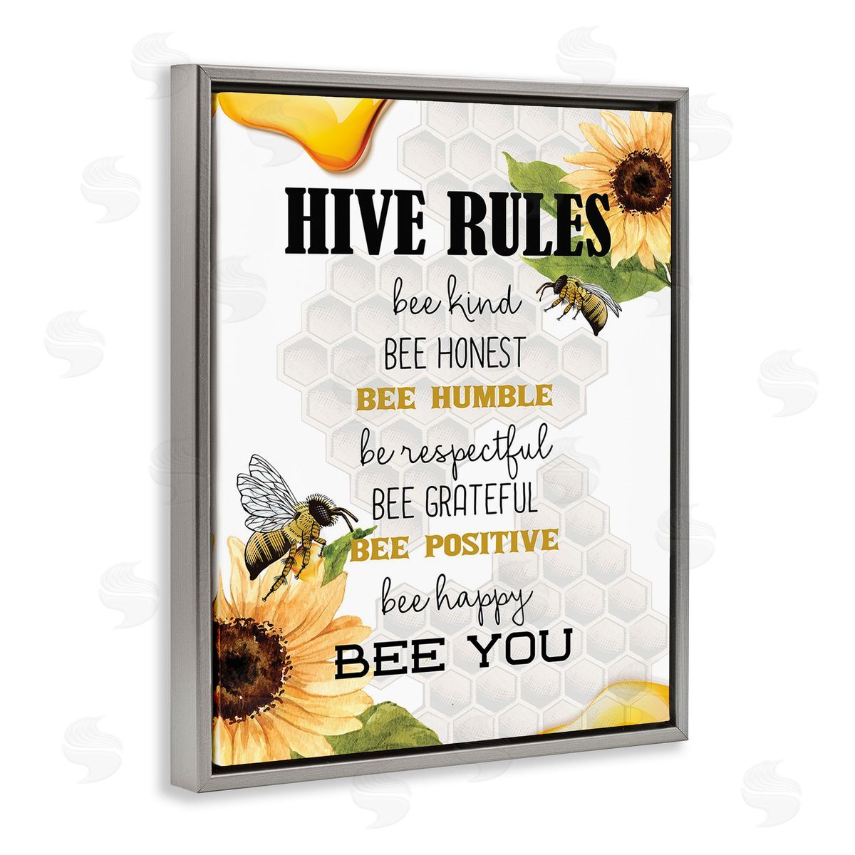 Kim Allen Bee Hive Rules Gray Floating Frame Canvas Wall Art Print