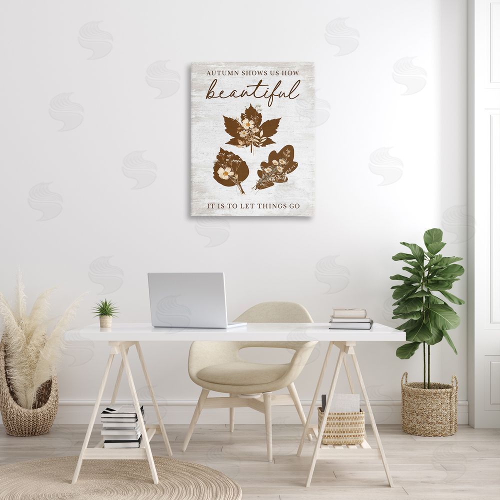 Lettered and Lined Autumnal Beauty Phrase Canvas Wall Art Print in Room