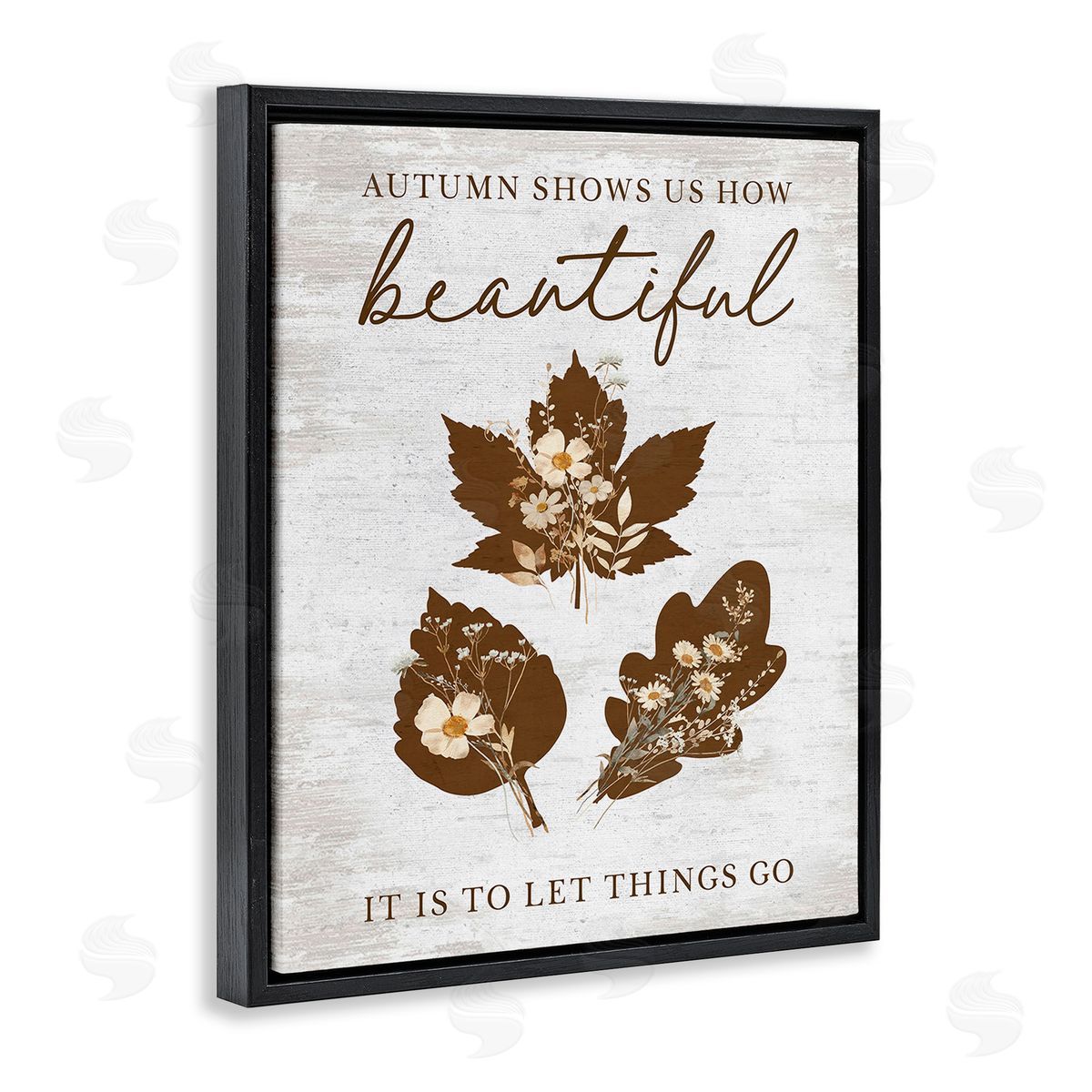 Lettered and Lined Autumnal Beauty Phrase Black Floating Frame Canvas Wall Art Print
