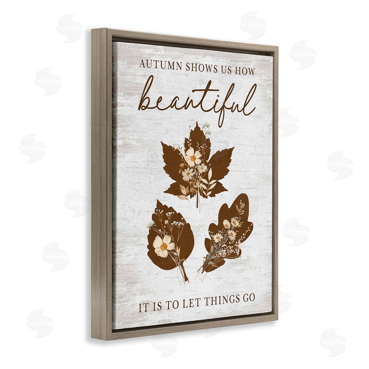 Lettered and Lined Autumnal Beauty Phrase Brown Floating Frame Canvas Wall Art Print