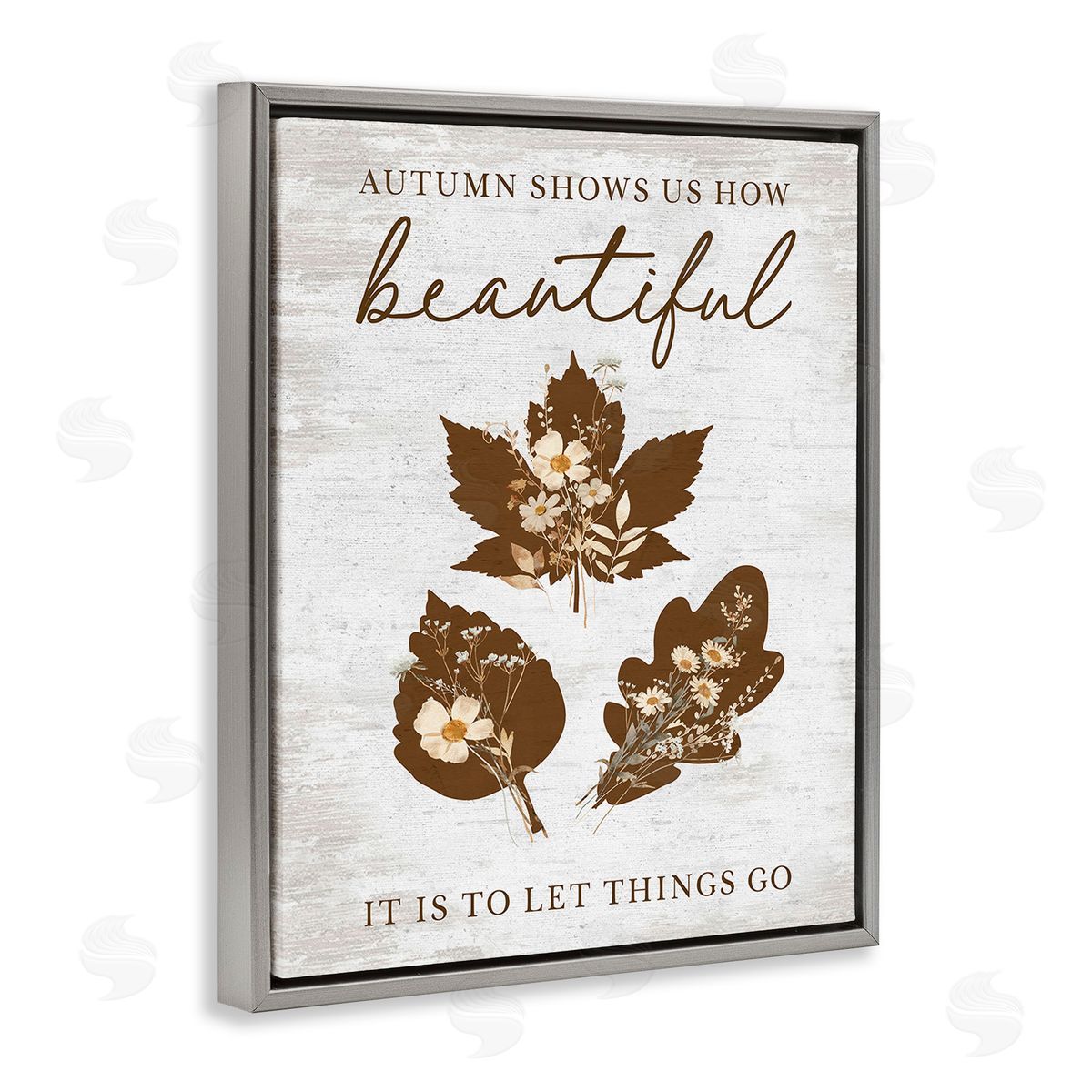 Lettered and Lined Autumnal Beauty Phrase Gray Floating Frame Canvas Wall Art Print