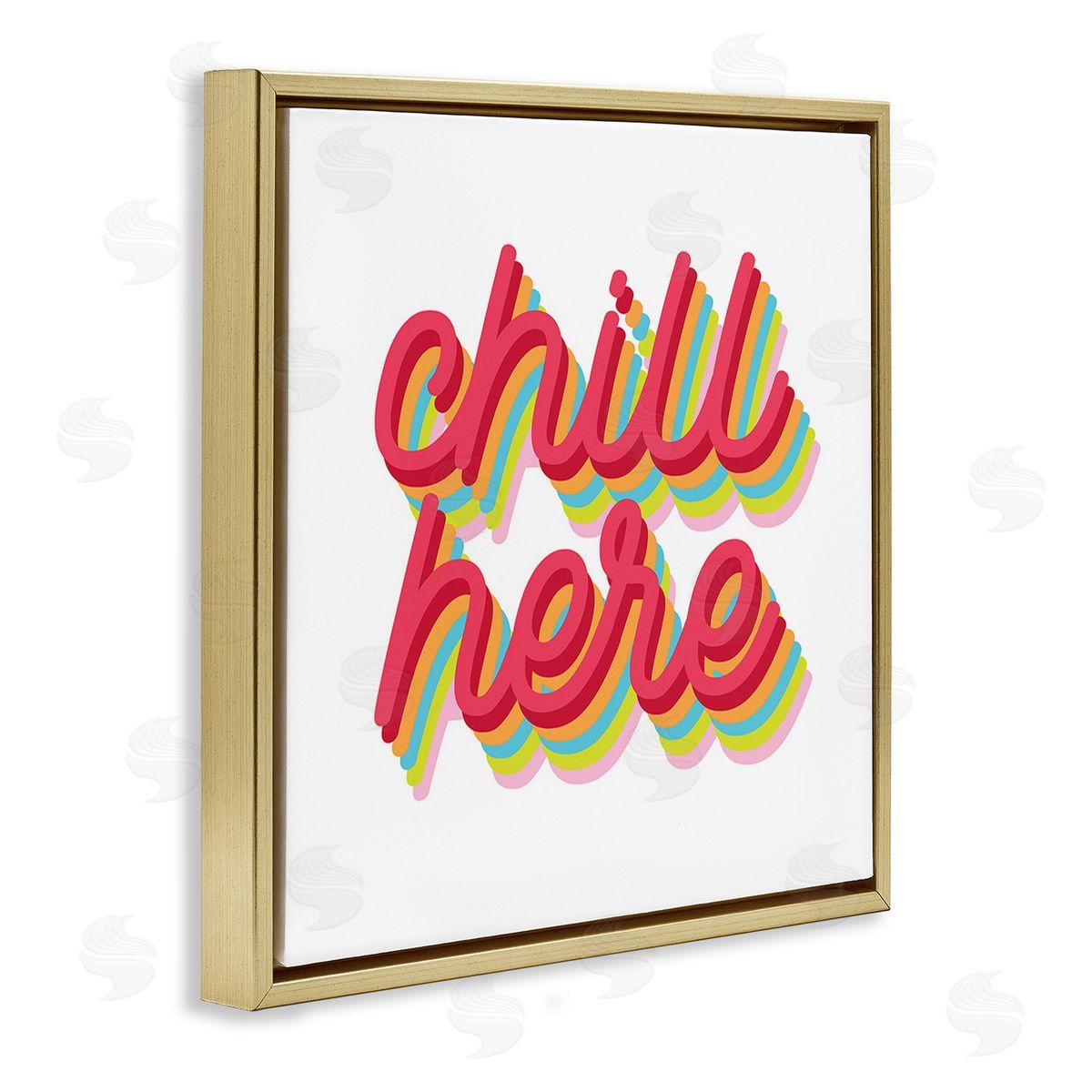 Stupell Studio Retro Chill Here Gold Floating Frame Canvas Wall Art Print