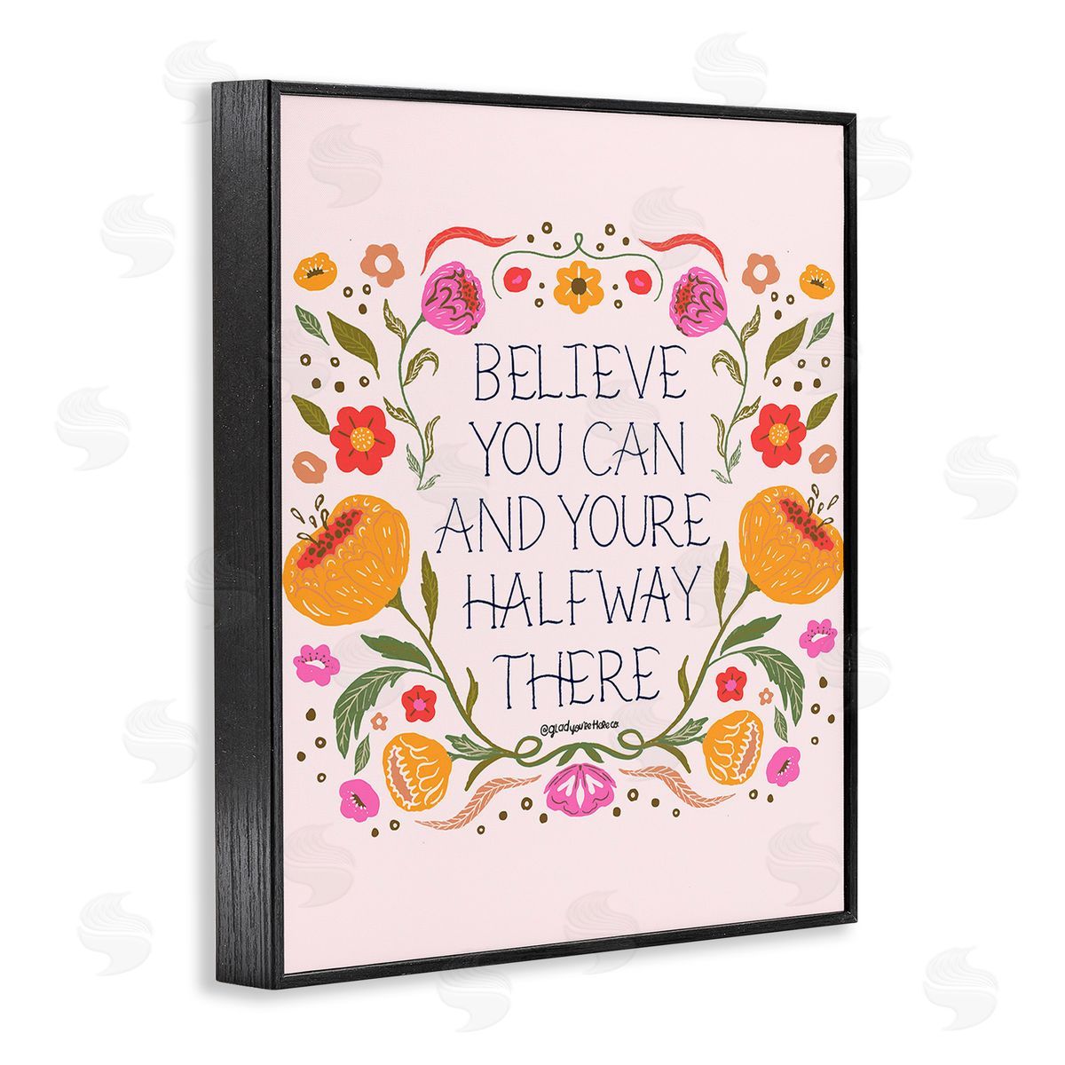 Glad You're Here Co. Inspiring Believe with Florals Black Framed Giclee Wall Art Print