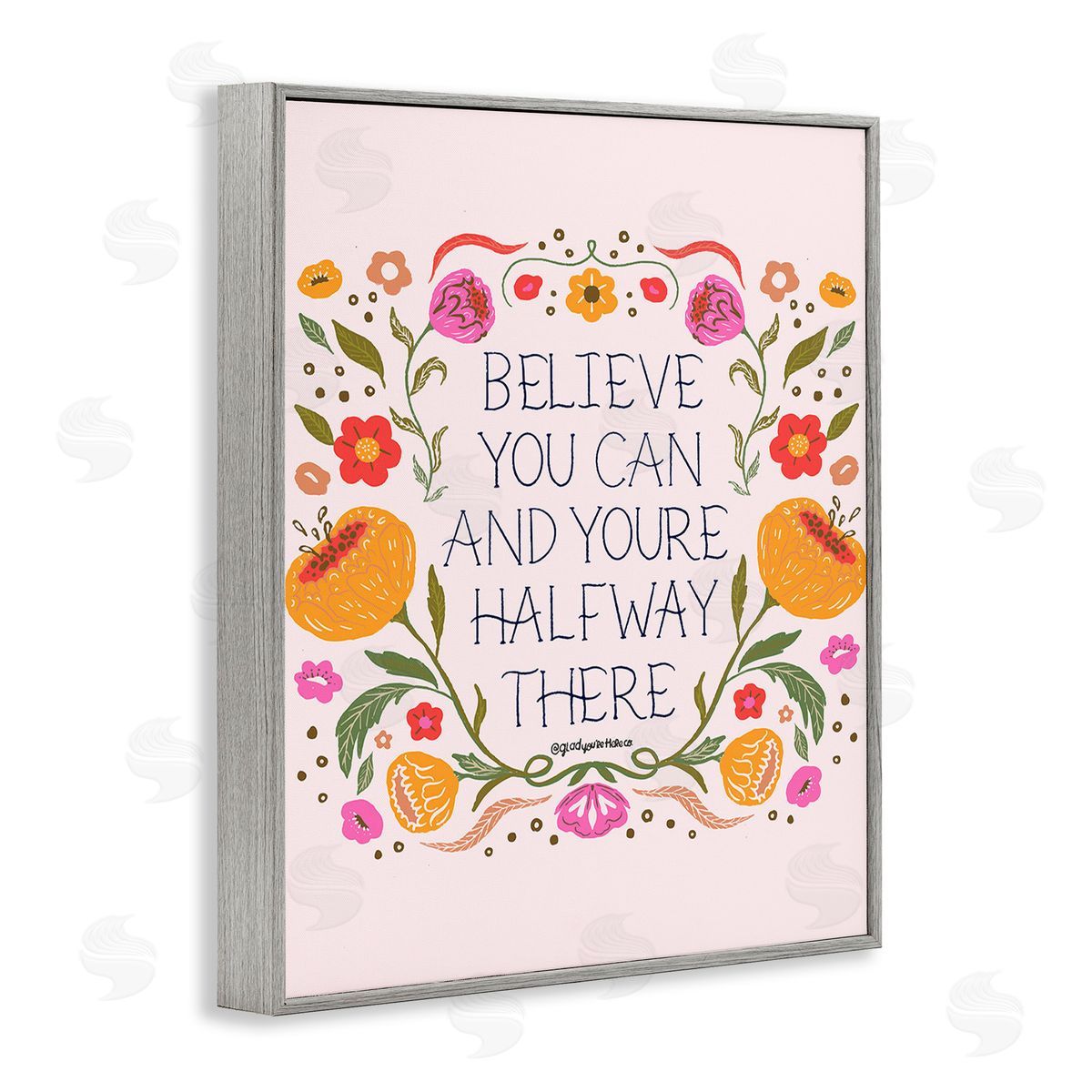 Glad You're Here Co. Inspiring Believe with Florals Gray Framed Giclee Wall Art Print