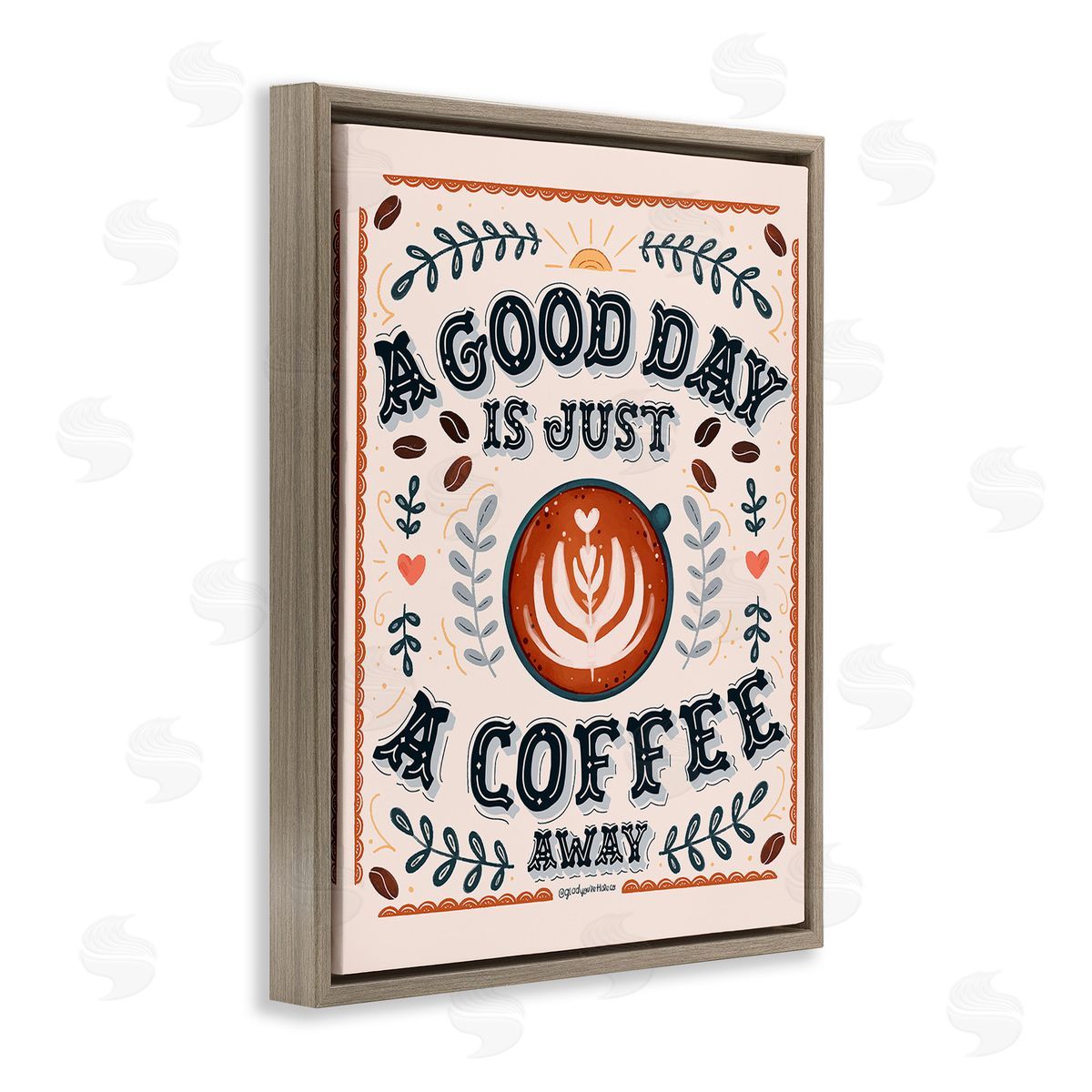 Glad You're Here Co. Good Day A Coffee Away Brown Floating Frame Canvas Wall Art Print