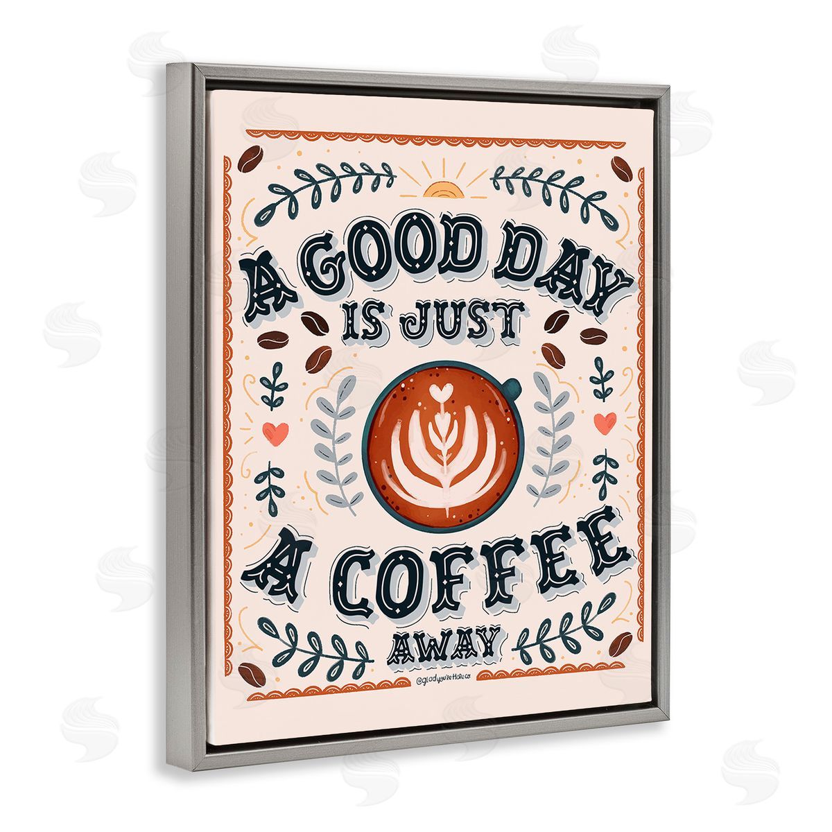 Glad You're Here Co. Good Day A Coffee Away Gray Floating Frame Canvas Wall Art Print