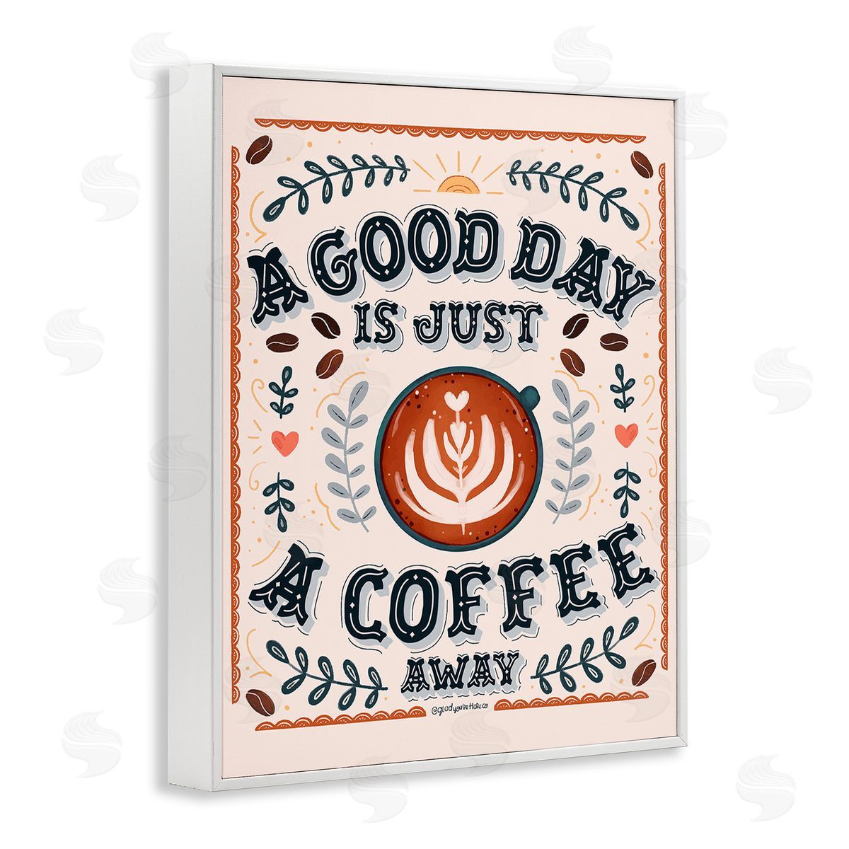 Glad You're Here Co. Good Day A Coffee Away White Framed Giclee Wall Art Print