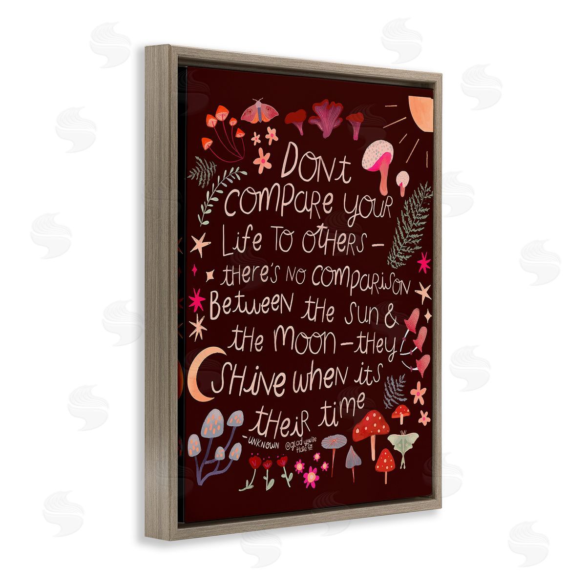 Glad You're Here Co. Inspirational Nature Quote Brown Floating Frame Canvas Wall Art Print
