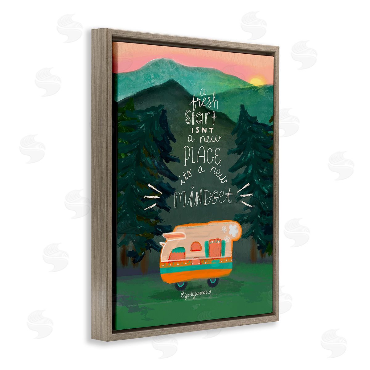 Glad You're Here Co. Fresh Start New Mindset Brown Floating Frame Canvas Wall Art Print