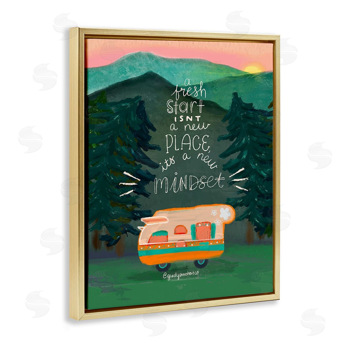Glad You're Here Co. Fresh Start New Mindset Gold Floating Frame Canvas Wall Art Print