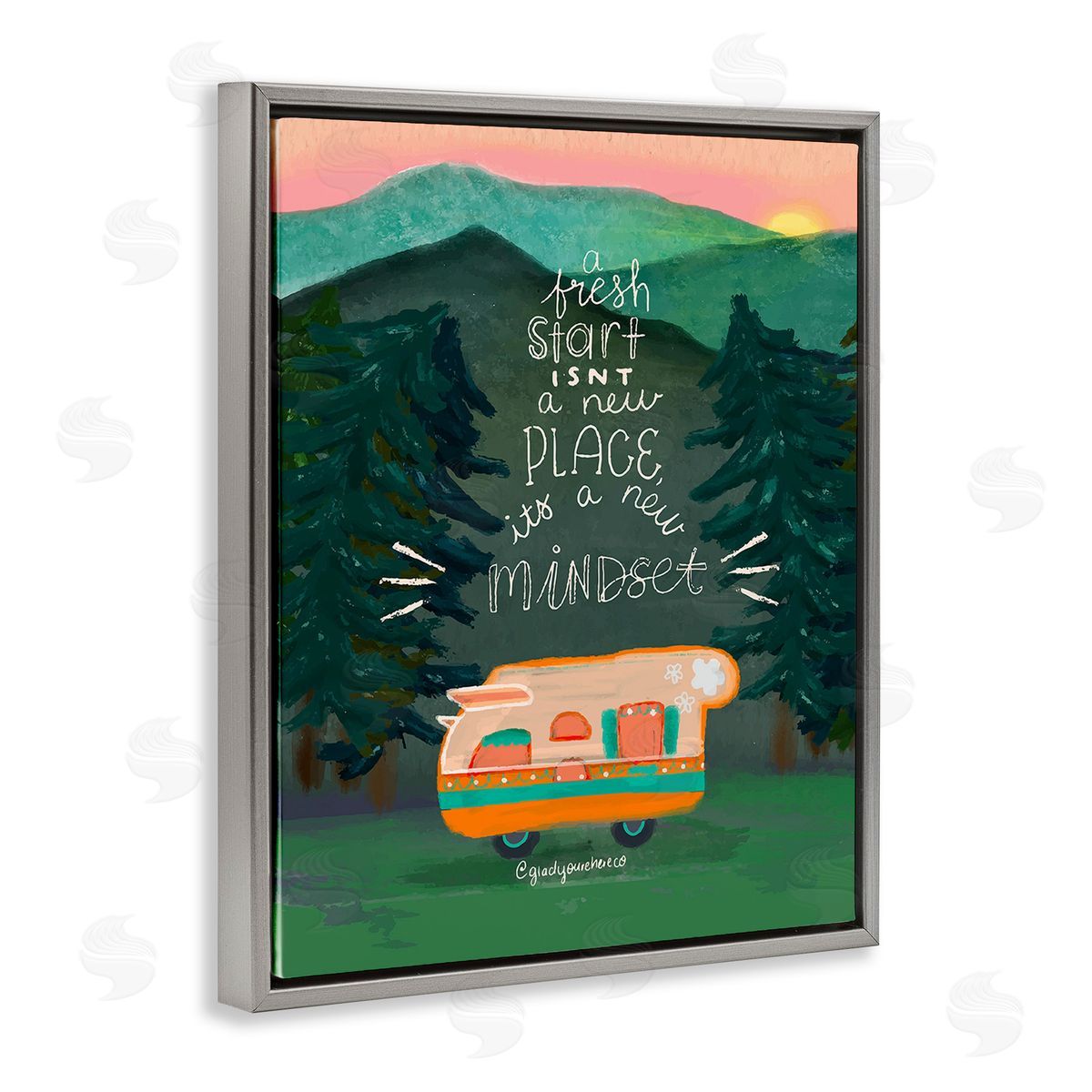 Glad You're Here Co. Fresh Start New Mindset Gray Floating Frame Canvas Wall Art Print