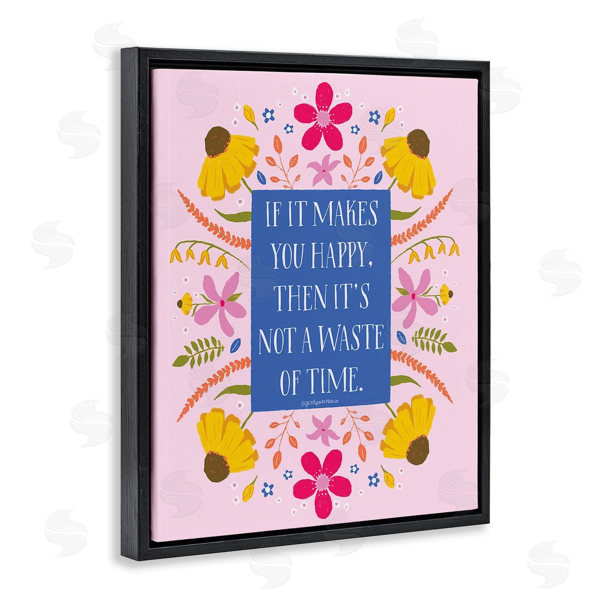Glad You're Here Co. Floral Makes You Happy Black Floating Frame Canvas Wall Art Print