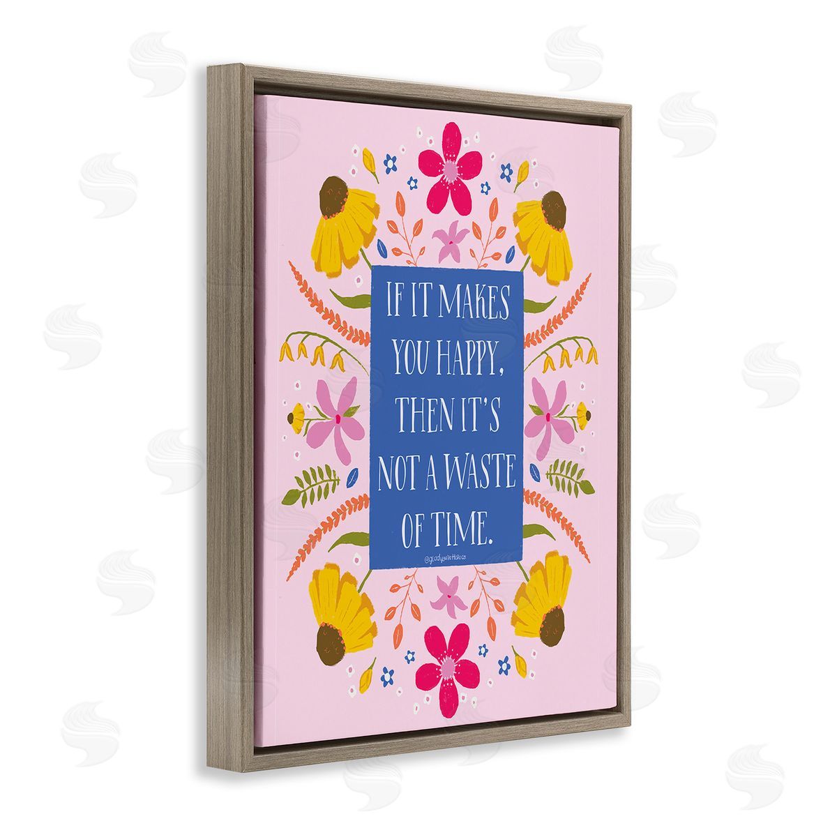 Glad You're Here Co. Floral Makes You Happy Brown Floating Frame Canvas Wall Art Print