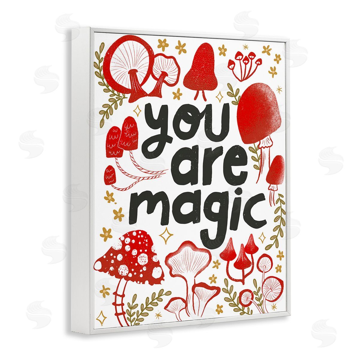 Glad You're Here Co. Magic Phrase with Mushrooms White Framed Giclee Wall Art Print