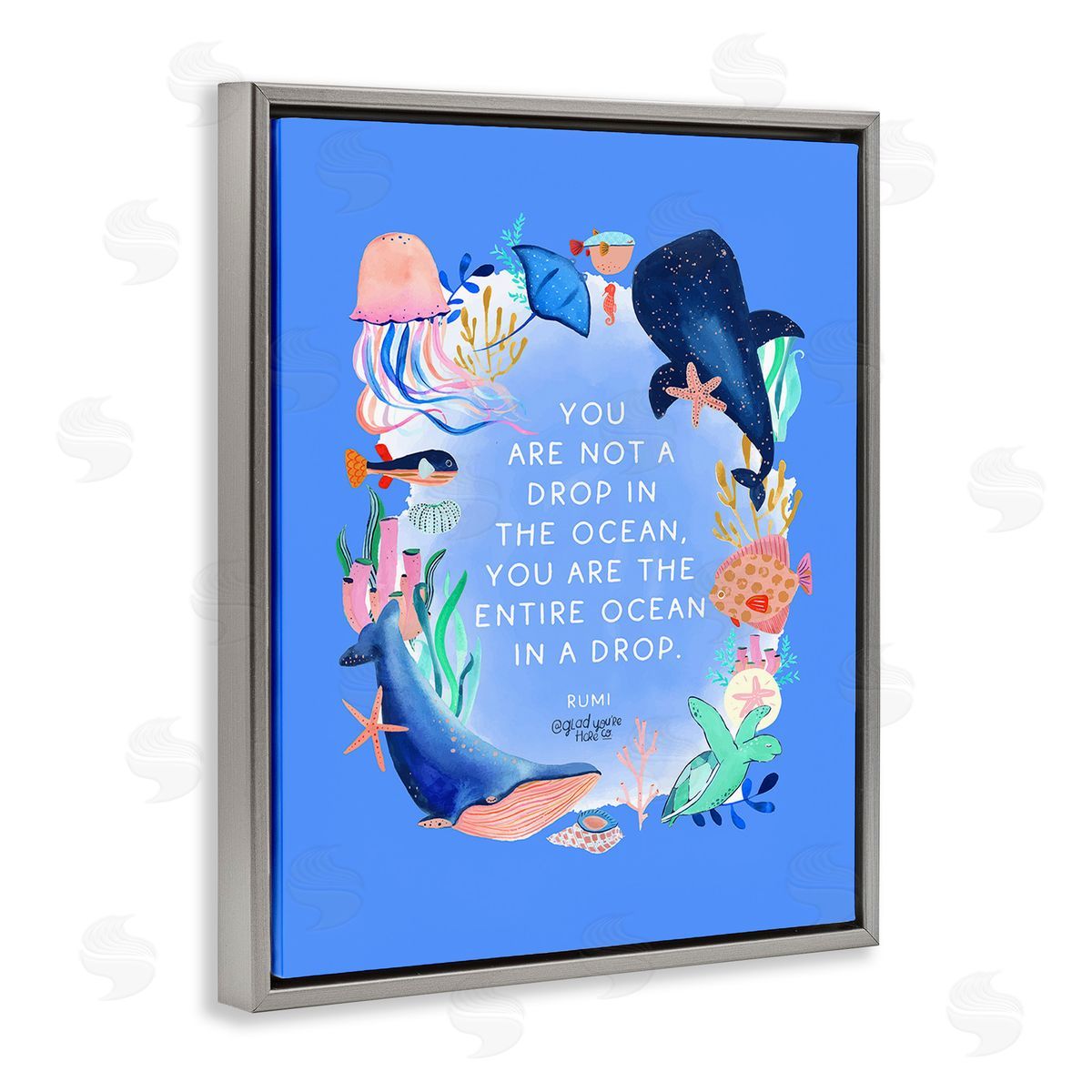 Glad You're Here Co. Ocean In A Drop Phrase Gray Floating Frame Canvas Wall Art Print