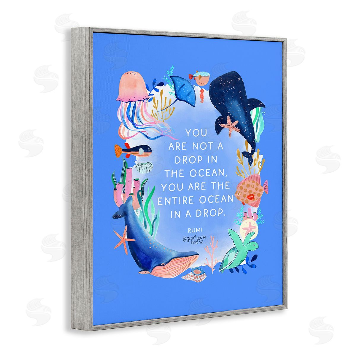 Glad You're Here Co. Ocean In A Drop Phrase Gray Framed Giclee Wall Art Print