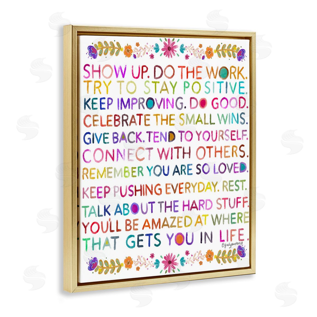 Glad You're Here Co. Floral Motivational Phrases Gold Floating Frame Canvas Wall Art Print